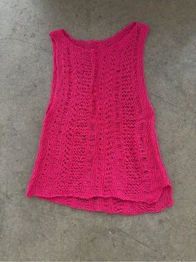 Bright Hot Pink Open Knit Sleeveless Top